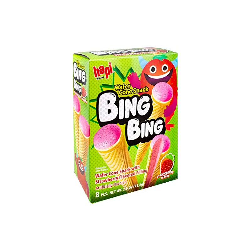 Hapi Bing Bing Cone Snack with Strawberry Flavored Filling, 2.51