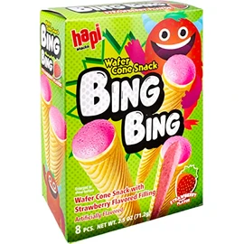 Hapi Bing Bing Cone Snack with Strawberry Flavored Filling, 2.51 Ounce