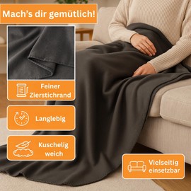 HLKauf Fleece Blanket, 150 x 200 cm, Cuddly Blanket, Fluffy, Wrinkle-Resistant and Breathable Couch Blanket, HLKauf-Block (Anthracite & HLKauf-Block)