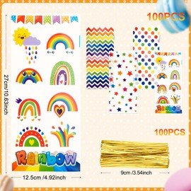 Pack of 100 Candy Bags, 27 x 12.5 cm, Gift Bags, Transparent with 100 Twist Ties, Small Bags, Cellophane Bags, for Children's Birthday, Parties, Weddings, Birthdays