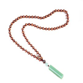 Bluegoog Women's Natural Green Jade Stone Pendant Hand-Woven Cord Wooden Bead Vertical Long Costume Necklace Jewelry(Jade Stone Pendant)