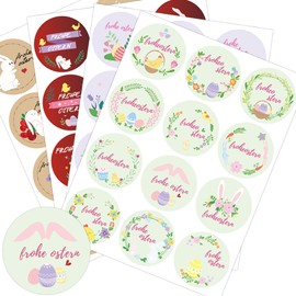 Happy Easter Sticker Set, 144 Pieces, 48 Designs, 40 mm Easter Bunny Stickers, Gift Stickers for Easter Decoration