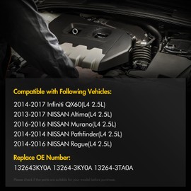 KUSATEC Engine Valve Cover Kit with Gasket Fit for 2014-2017 Infiniti QX60; 2013-2017 for Nissan Altima, Murano, Pathfinder, Rogue; L4 2.5L; Replace 132643KY0A 13264-3TA0A