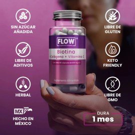 Biotina Colágeno Vitamina C 90 Cápsulas Flow Sin sabor