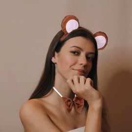 DEARMAMY Monkey Ears Tail Bow：Animal Costume Prop Monkey Costume Monkey Headdress Party Costume