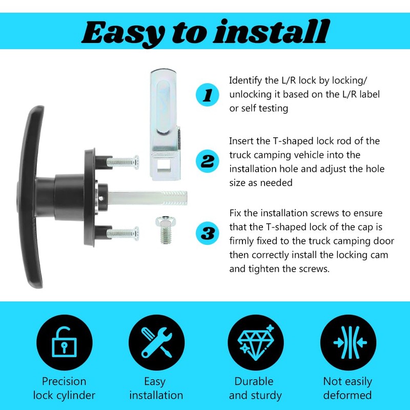Truck Cap Camper Shell T-Handle Lock Latch Replacement Kit -