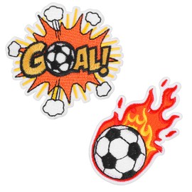 Shimmeroo 2Pcs Embroidered Soccer Ball Patches Iron on Flaming Soccer Patch for Clothes Decorative Sports Ball Applique for Backpacks Hats Holes Jackets Pants Jeans Boys