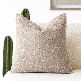 Foindtower Decorative Textured Boucle Throw Pillow Covers Accent Solid Pillow Cases Neutral Soft Cozy Couch Cushion Case for Chair Sofa Bedroom Living Room Home Decor 24 x 24 Inch,Beige Oatmeal
