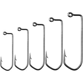 Aberdeen Jig Hooks - 100pcs 90 Degree Long Shank Forged Duratin Jig Hook Round Bend High Carbon Steel Barbarian Hooks Saltwater Fishing Jig Hooks Kit 1/0-6/0
