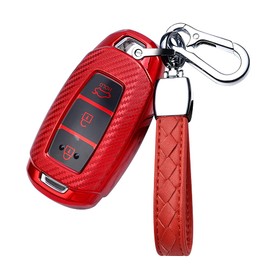 HIBEYO Smart Car Key Case Fits Hyundai Key Case Protective Cover TPU for Hyundai Kona i10 i30 ioniq Tucson Santa Fe Key Fob Remote Key Chain 3 Buttons Red
