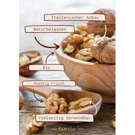 Kamelur 1 kg organic walnut fracture without additives, untreated walnut kernels from Italy - raw and natural walnuts from the Campania region