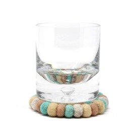 Global Crafts Hand Crafted Felt Ball Wool Coaster Set from Nepal, 4" Natural Drink Coaster, 4-pack, Sky