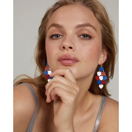 USA Patriotic Dangle Earrings for Women, Red White Blue Heart Drop American Flag Earrings Independence Day Outfit Gift