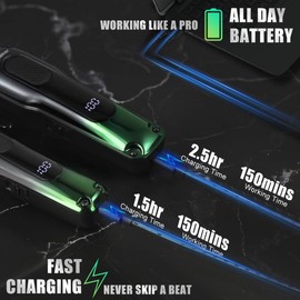 Hatteker Hair Clippers for Men Professional,Clippers and Trimmers Set T-Blade Barber Clippers Set Cordless Clippers Grooming Kit Rechargeable Beard Trimmers Type C Barbers Haircut Kit Green