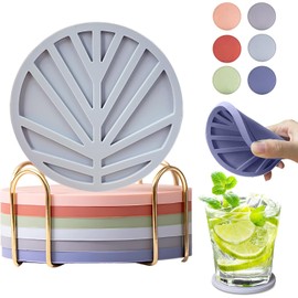 Posavasos de Mesa, 6 Pcs 4 Inch Posavasos de Silicona Antideslizantes de Doble Cara, con Soporte de Almacenamiento para Bares, Cocinas,Hogares, Restaurantes o Cafés