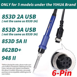 YIHUA 907I Blue Grip Replacement Soldering Iron Handpiece/Handle for Yihua 862BD+, 853D 2A USB, 853D 3A USB and 853D 5A II models