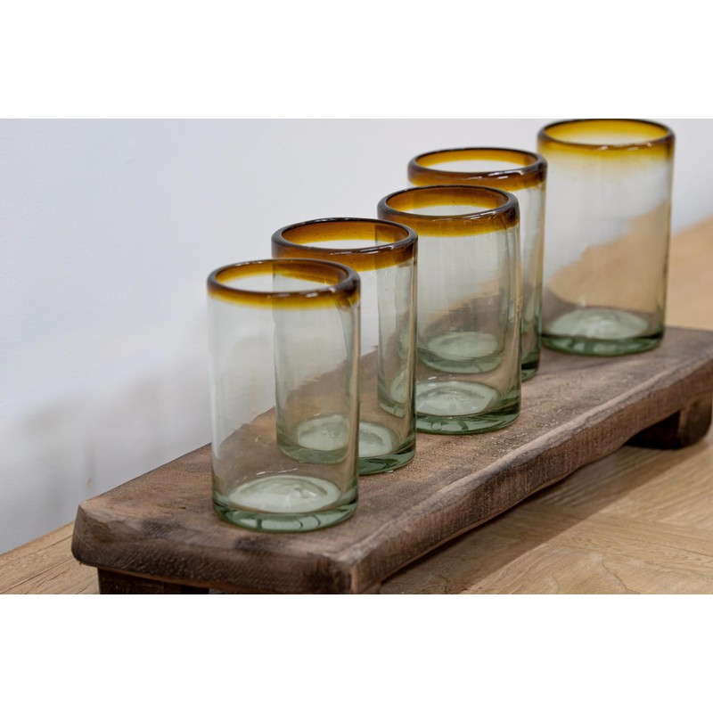 MexHandcraft Amber Rim 14 oz Drinking Glasses (set of 6),