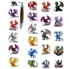 Luvsweets Cool Dragon Stickers Roll - 1000Pcs Cartoon Dragon Lovers Stickers for Birthday Party Favors Decorations Supplies, Waterproof Decals for Waterbottle Journal Scrapbook, 16 Designs