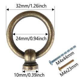 Runseaway 12PCS Vintage Bronze Ring Pull Handle, Small Single Hole Round Drop Ring Drawer Pulls Knobs for Cabinets Dressers Closets Doors
