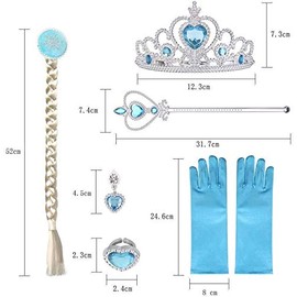 URAQT URAQT Prinzessin Schmuck, Set Krone, Kleid Set, Handschuhe, Tiara Braid, Zauberstab, Prinzessin Krone, Ohrringes, Ringe, Geeignet für Mädchen
