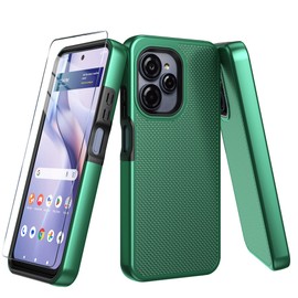 Mocotto for BLU View Speed Ultra 5G Case with Tempered Glass Screen Protector Dual Layer Heavy Duty Shockproof Protection (Dark Green)