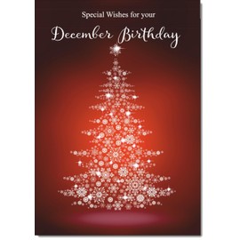doodlecards December Birthday Christmas Card Snowflake Christmas Tree Medium Size Christmas Card for December Birthday with Plain Envelope