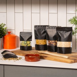 100 Black Mylar Bags – Resealable, Smell-Proof, Airtight Pouches (10x15 & 12x20cm) – Stand-Up, Odour Resistant, Great for Herbs, Coffee, Spices & Food Storage