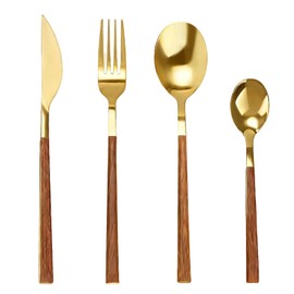 Golden Silverware Set, 24 Piece Flatware Cutlery Set for 6