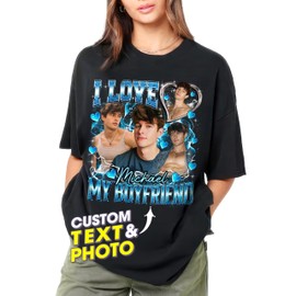 JIX & JOKY Custom I Love My Boyfriend Girlfriend Shirt with Photo I Love Custom Shirt Custom Bootleg Rap Tee Shirts for Boyfriend with Girlfriend Face on Shirt Custom Gift for Valentine