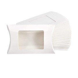 50 Pcs Kraft Paper Pillow Boxes Small Goodies Treat Box Party Favor Packaging Cases Wedding Candy Gift Case with Clear Window White