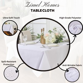 ZIMEL HOMES Extra Large Rectangular Fabric Tablecloth 150x300cm and 140x200cm 4 Colours (White, 150 x 300 cm)