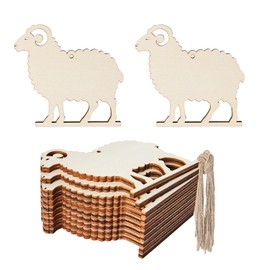 Sheep Wooden Lamb Wood Unfinished Ornaments with Twines Wall Art for Farm Livestock Ranch Christmas Wedding Birthday Party Thanksgiving Day Decoration 10Pcs.