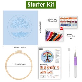 JOZYSH Punch Needle Embroidery Starter Kits for Kids and Adults Beginners, Include Instructions, Punch Needle Fabric with Animal Pattern, Yarns, Embroidery Hoops and Threader Tools (Tree)