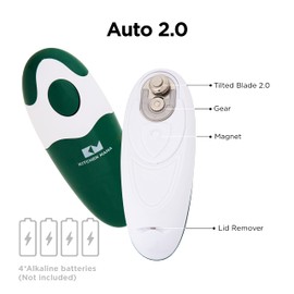 Kitchen Mama Auto 2.0 Electric Can Opener: Blade Opens Almost Any Can Pop or Soda Can - Automatic, Hands Free, Safe, Smooth Edge, Lid Remover, Battery Operated, Cordless, YES YOU CAN (Alpine Green)
