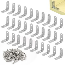 Wkmamo 30 Pcs Right Angle Brackets, 40 x 40mm 90 Degree Corner Braces Set,Stainless Steel L Shaped Brackets with Screws for Furniture Fixations