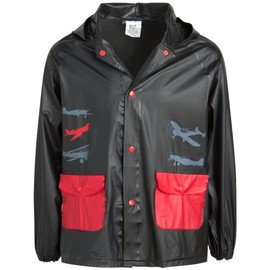 Lilly of New York Boys’ Raincoat - Waterproof Rain Jacket - Hooded Slicker Raincoat for Infants, Toddlers, Boys (12M-6), Size 4-5, Black Airplane