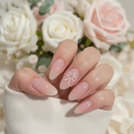 LEVGAL Nail Tips, Short, 24 Pieces, Nude Pink, Fake Nails, Short White Ribbon, Popular Nails, Japanese Style, Cute, Stylish, Simple, Double-Sided Tape Included, Coming-of-age Ceremonies, Weddings, School Entrance Ceremonies, Graduation Ceremonies