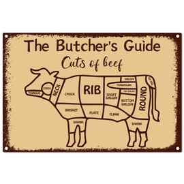 CREATCABIN Butcher Guide Signs Tin Plate Cuts of Beef Butcher's Guide Cow Funny Animal Metal Sign Vintage Kitchen Plaque Retro Decorations for Family Home Restaurant Wall Decor, 8x12Inch