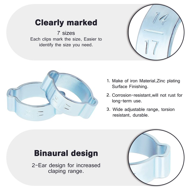 HSEAMALL 140PCS 5-18mm Double Ear O Clips Hose Clamps Tube
