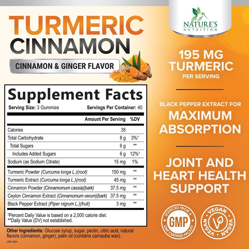 Turmeric Curcumin Supplement Gummies - 95% Curcuminoids with Turmeric Ginger,