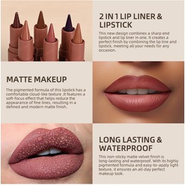JIMYAUQIN 3Pcs 2 in 1 Lip Liner Set - Matte Nude Creamy Lip Pencil, Dark Brown Red High Pigmented, Long-Lasting Lip Liner with Plumping Effect (Dusk+Toffee+Coffee, 3Pcs)