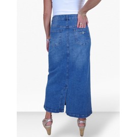 Women's Maxi Long Jeans Skirt Very Stretchy Denim 36-48, Faded Mid Blue