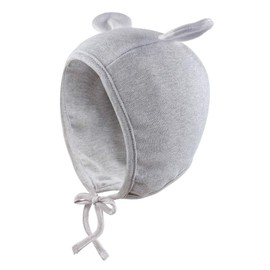 JANGANNSA Newborn Baby Hospital Hat Infant Set Head Cap Lovely Ears Belt Beanie 0-6Months(Bear(Gray+Navy))