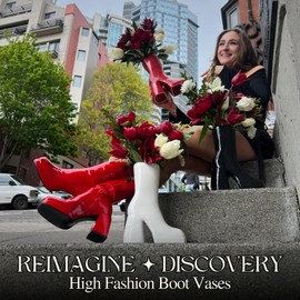 White Boot Vase, Maximalist Decor Ceramic Flower Vase, Modern White Home Decor for Office, Bedroom & Living Room, Aesthetic Room Decor for Desk, Shelf, Table, Bar & Vanity