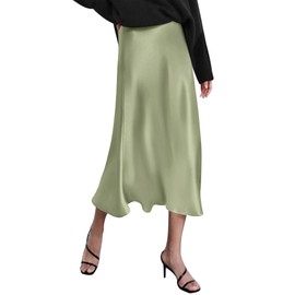 Zeagoo Womens Satin Skirt Zipper High Waist Silk Skirt Casual A Line Midi Skirts Light Green Medium