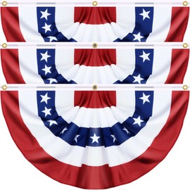 3 Pack Extra Large 3 X 6 FT American Bunting Flag 4th of July Decorations, USA Pleated Fan Flag Memorial Day Patriotic Half Fan Banner Fourth of July Independence Day Outdoor Decor Red White and Blue
