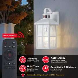 Porch Lights Outdoor with Remote Control: Motion Sensor Exterior Lighting Fixtures Intelligent 4 Lighting Modes Outdoor Wall Lights Sconce Lights for House Patio Front Door Garage