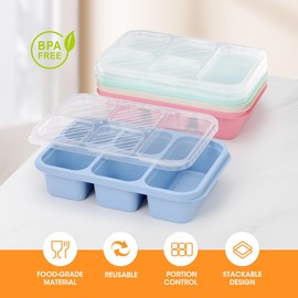 AIEVE 4 Pack Snack Box with Compartments, Bento Lunch Box for Kids and Adults, Divided Food Storage Container with 10 Animal Forks for Work School Picnic Travel