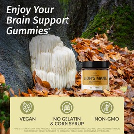 HERBAMAMA HERBAMAMA Lion's Mane Gummies - 1000mg Lion's Mane Mushroom for Brain Clarity Support - Vegan, Non-GMO Focus Supplement for Adults - 60 Pectin-Based Apple-Flavored Chews