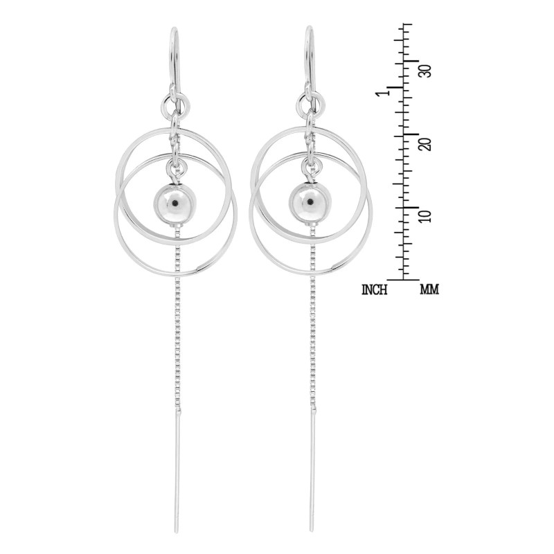 AeraVida Contemporary Rings Sterling Silver Sphere Slide Thread Earrings
